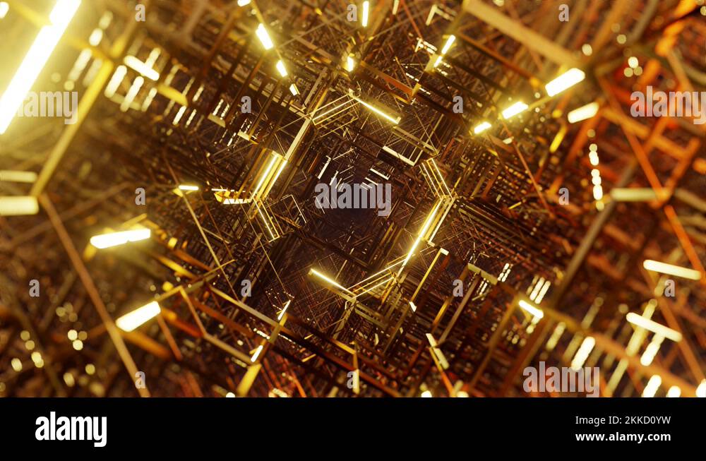 A golden tunnel of lines. Luxury background. 3D 4K loop animation Stock ...