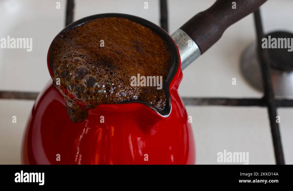 Bad luck when making coffee. Boiling coffee in turkish cezve on the