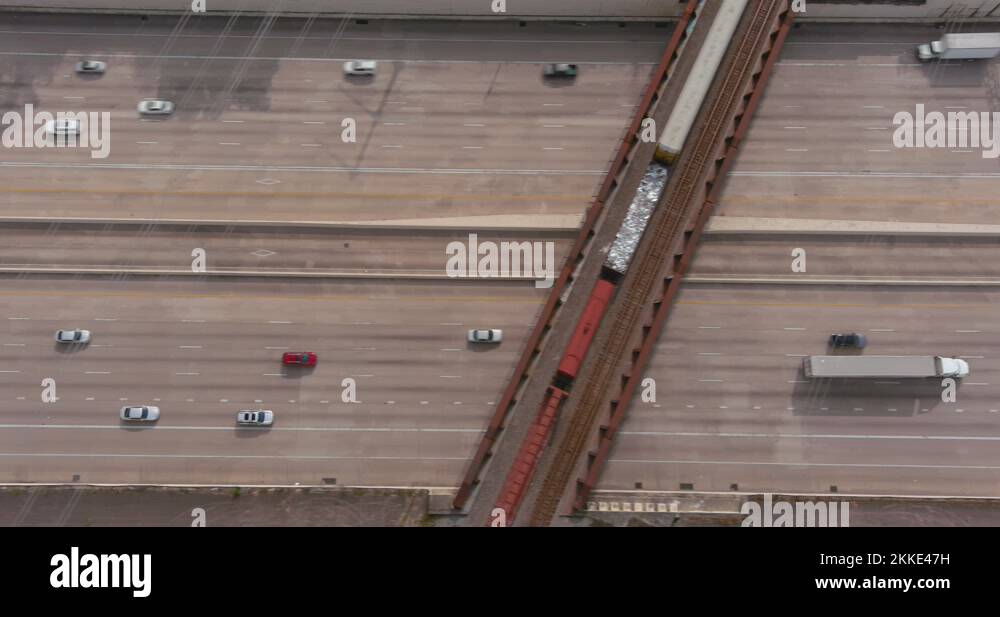 Birds eye view of cars on I10 freeway in Houston, Texas Stock Video