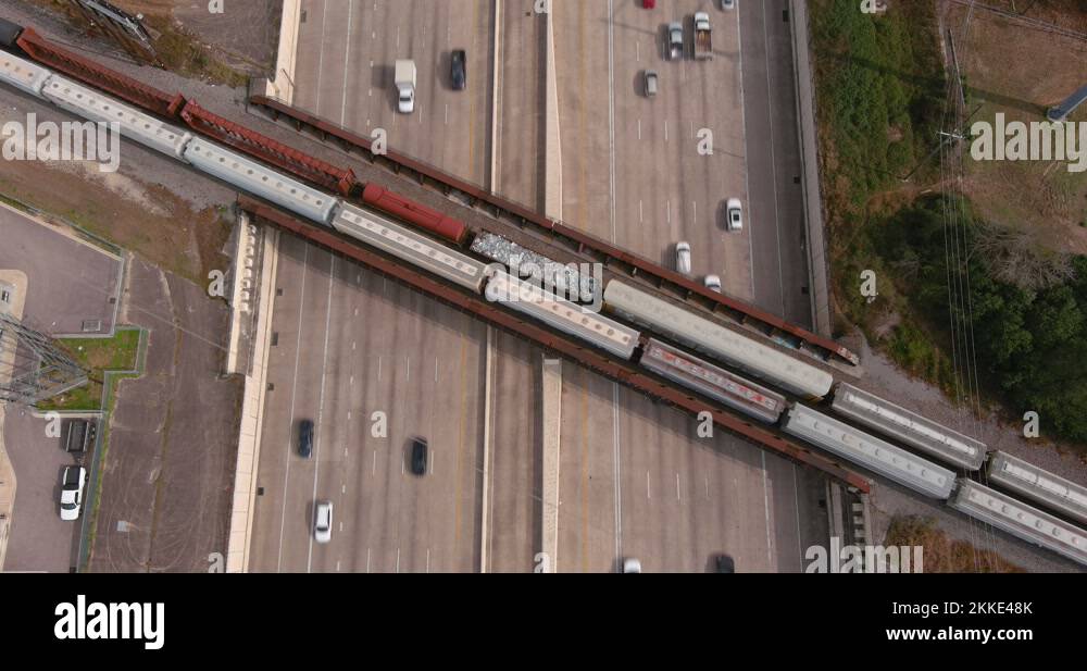 Birds eye view of cars on I10 freeway in Houston, Texas Stock Video