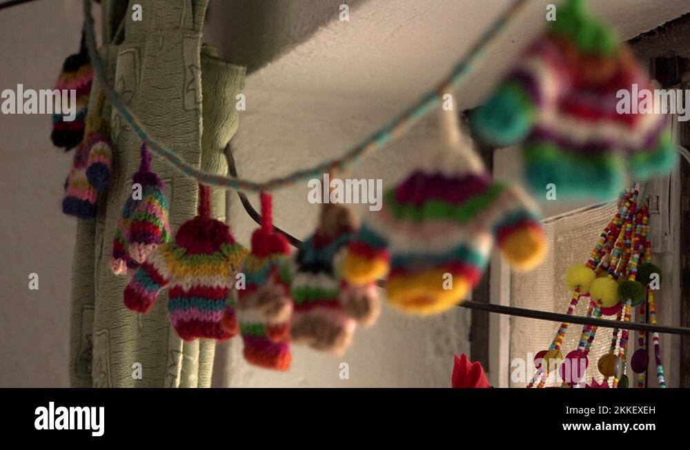 Hanging wool decorations, Kathmandu, Bagmati Province, Nepal Stock