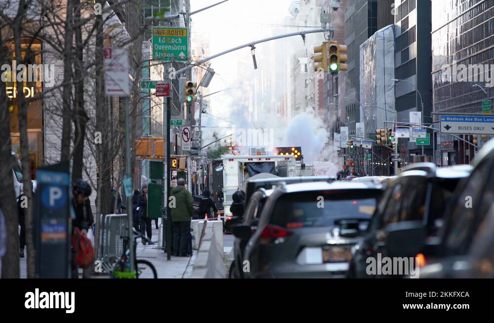 Steam rising over NYC Streets. Busy Avenue in Manhattan Stock Video ...