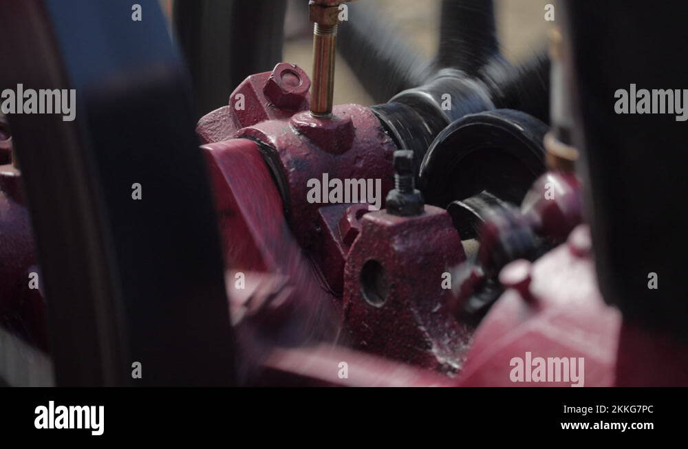 Restored 19th century Steam driven, steampowered machine at work Stock