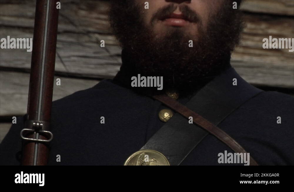 Civil War Union Soldier Reenactor practicing musket drill & loading