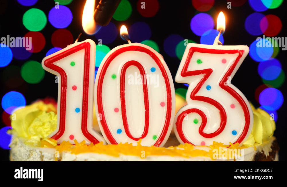 Number 103 Happy Birthday Cake With Burning Candles Topper Stock Video Footage Alamy