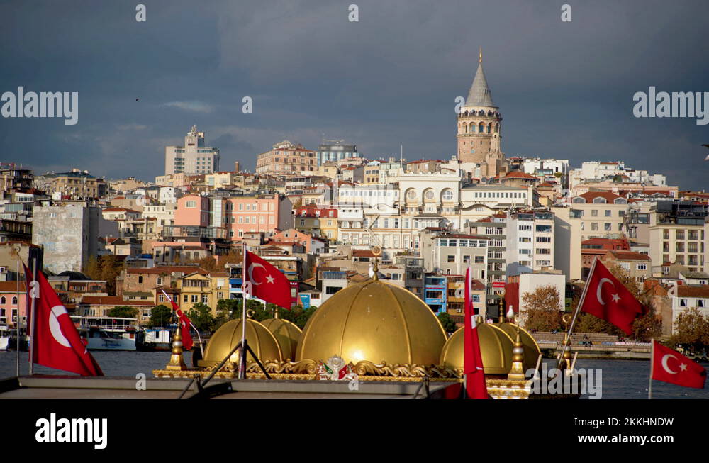 Turkey's largest city at dawn. view of Galata tower in Istanbul, Turkie ...