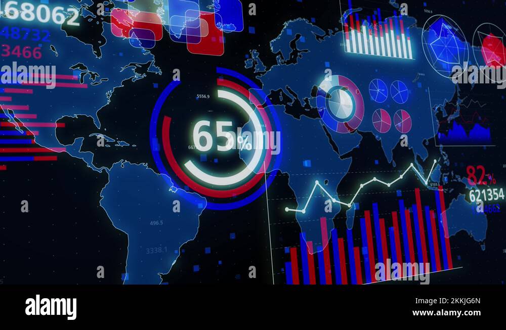 World map and various charts. Financial technology concept. Fintech ...