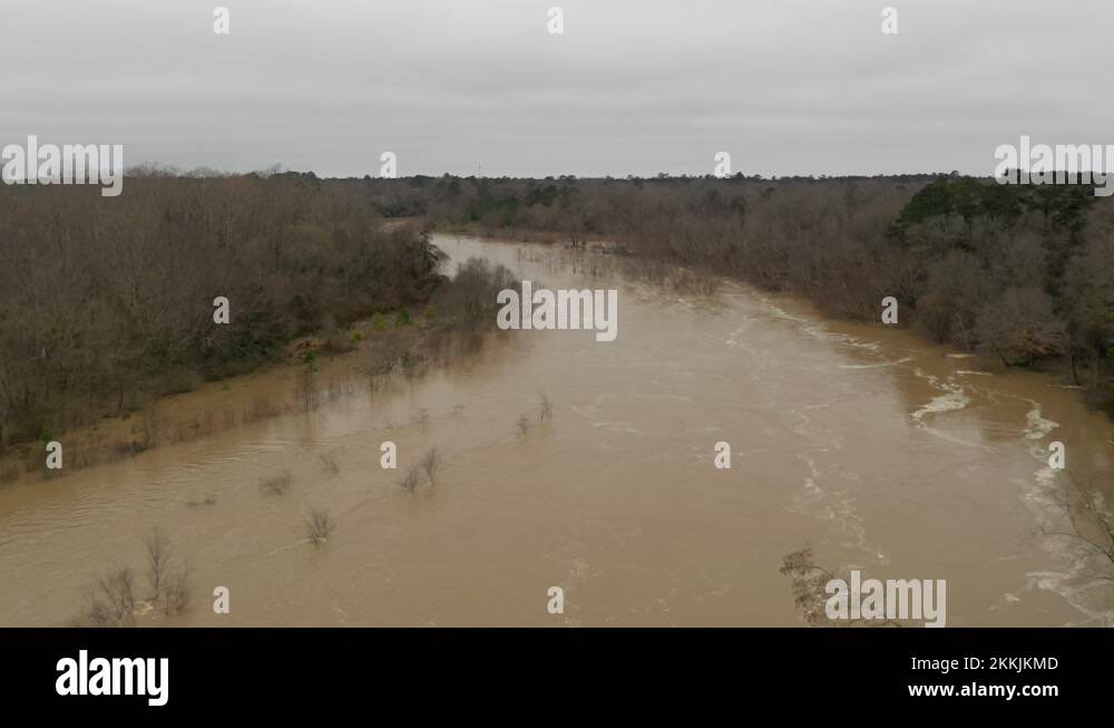 River Water Flood Stage and Current Medium Shot Drone Mavic 2 Pro Stock ...