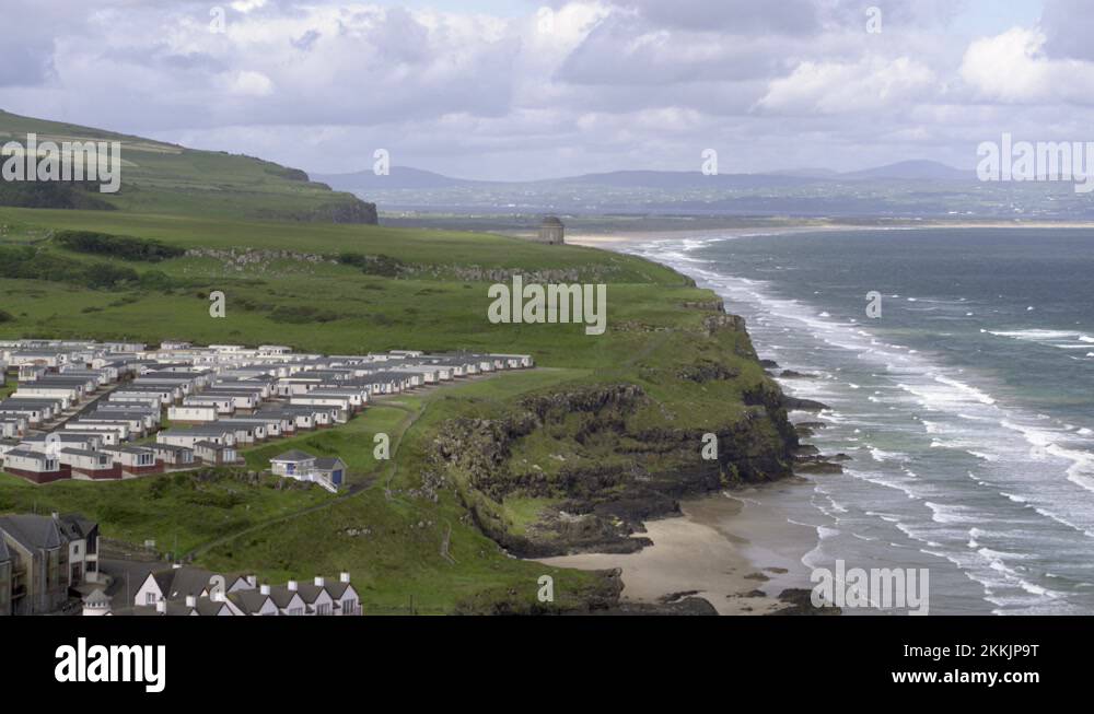 Downhill beach and Mussenden Temple on the Causeway Coastal Route Stock