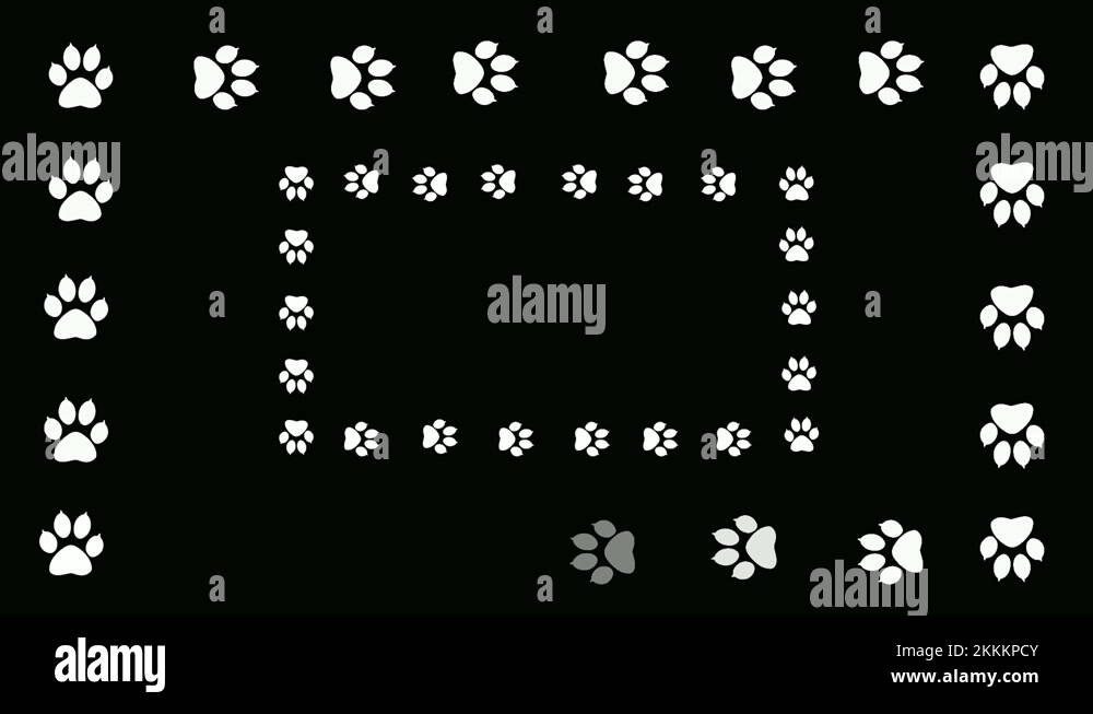 Frame of the walking animal paw prints on the edges of the space Stock