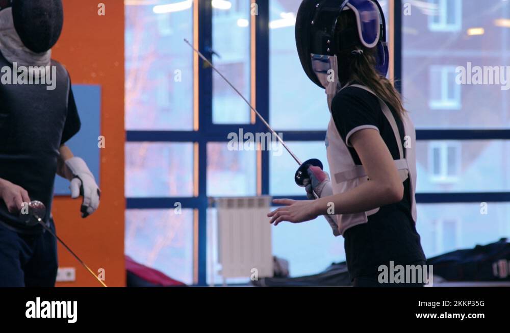Fencing coach working with his student Stock Video Footage Alamy