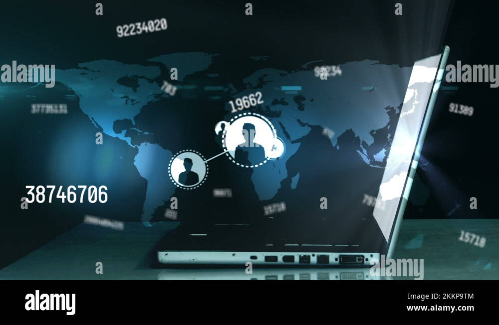 Multiple changing numbers and network of profile icons against person ...
