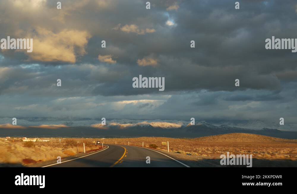 Road Trip Driving Auto From Death Valley To Las Vegas Nevada Usa