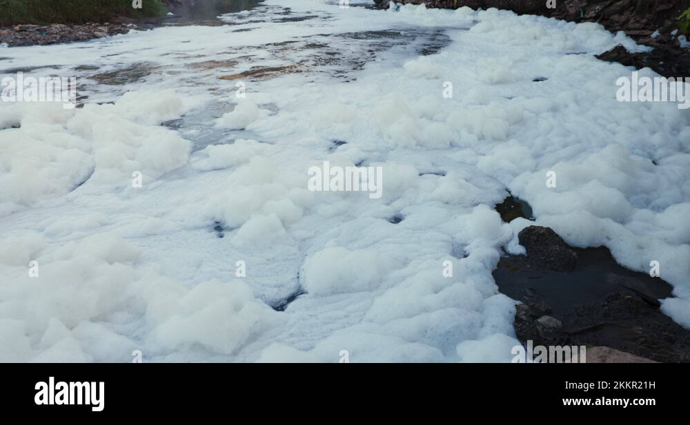 Water pollution. Excess nitrates and raw sewage causes toxic foam on