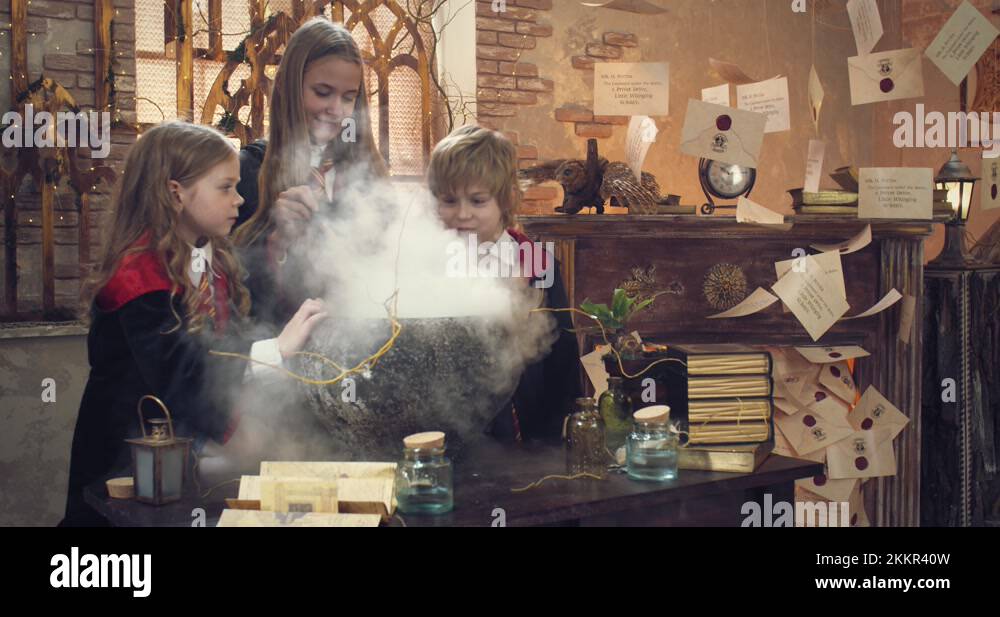 Wizard school students are learning how to brew potions in class, 4k
