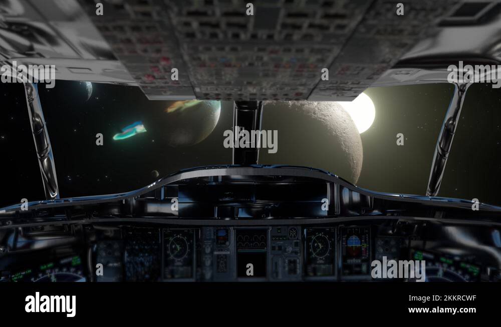 Spaceship Cockpit in a Pilot Point of view render 3d Stock Video
