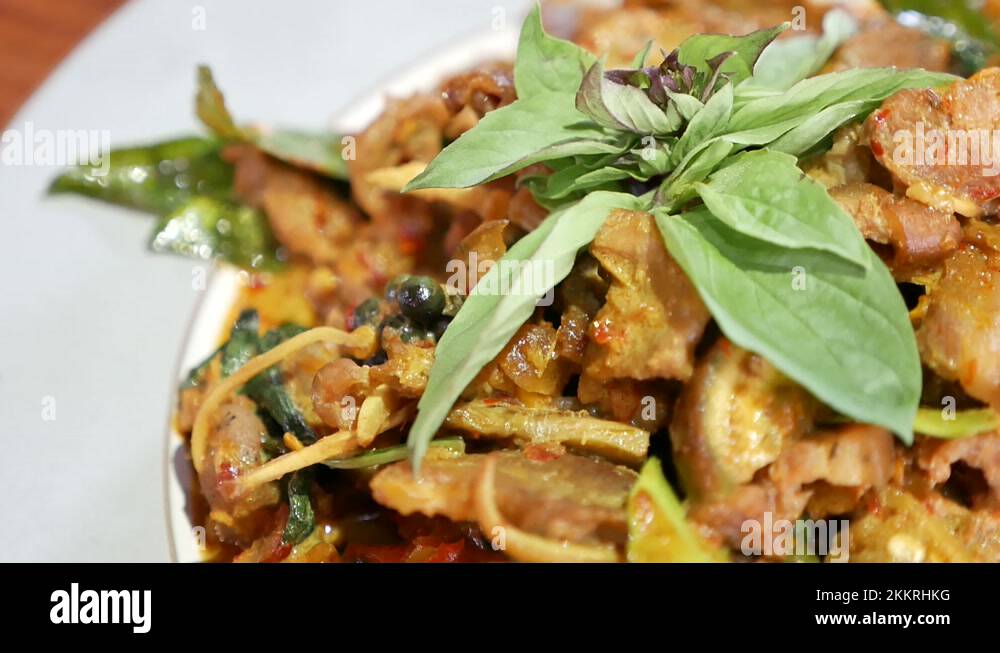 Close Up Footage of Thai Exotic Food, Hot and Spicy Stir Fried Wild