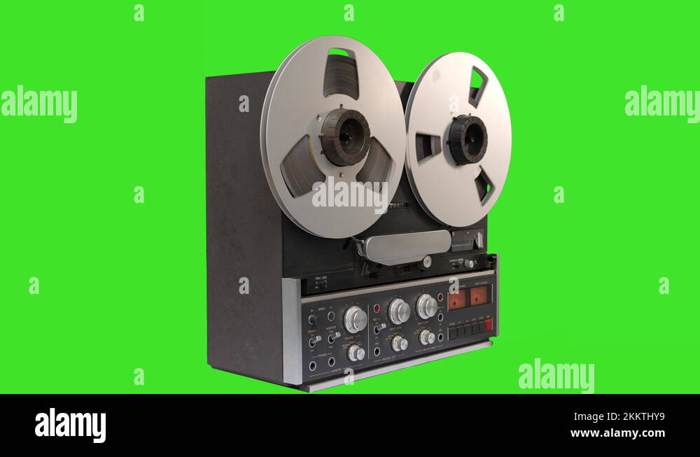 4K Reel to Reel Tape Recorder in front of Green Screen Chroma Key