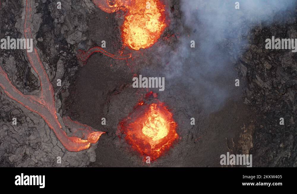 Fagradalsfjall Volcano Crater Spewing Fiery Lava During Eruption In ...