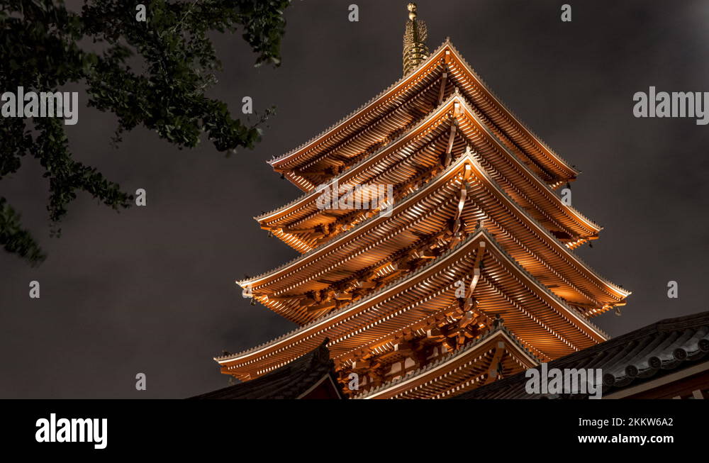 Beautiful Japanese Temple at night in Tokyo, Japan time lapse Stock