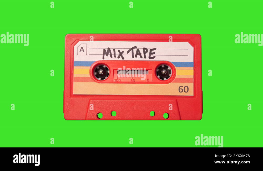 4K Audio Cassette Mix Tape playing In front of Green Screen Chroma key