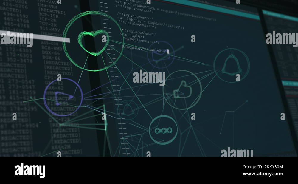 Animation of interface with connected social media icons and ...
