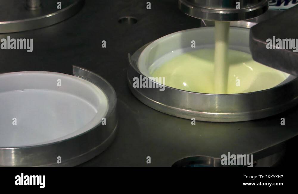 production and bottling of yogurt in plastic cups. equipment at the dairy plant Stock Video