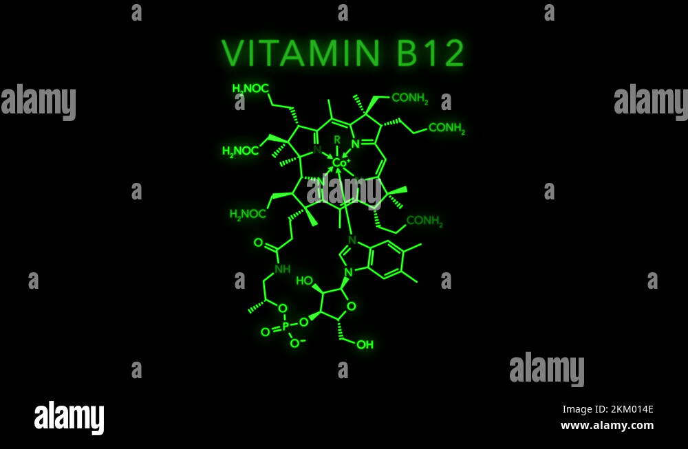 Vitamin B12 also known as cobalamin Molecular Structure Symbol Neon