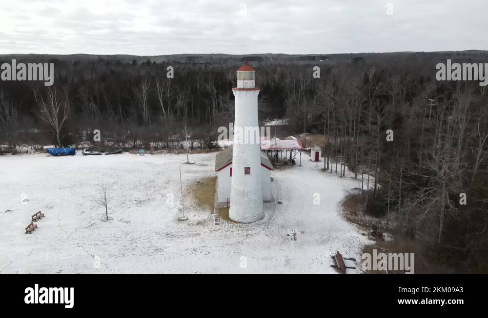 4k drone video of Sturgeon Point Lighthouse in Sturgeon Point