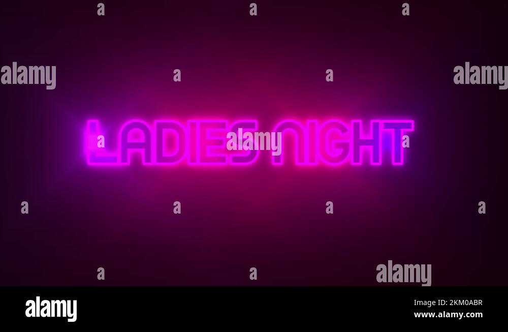 Ladies Night Neon Glow Light Blinking Animation on Black Background