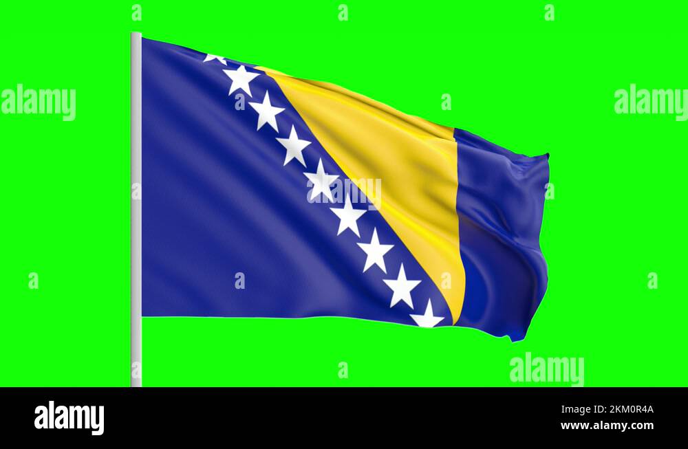 National Flag Of Bosnia and Herzegovina Waving In The Wind on Green ...