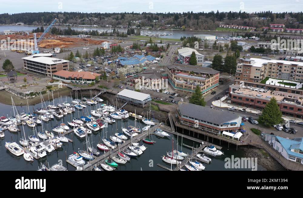 Cinematic bird'seye view of Percival plaza, the Olympia Farmers Market