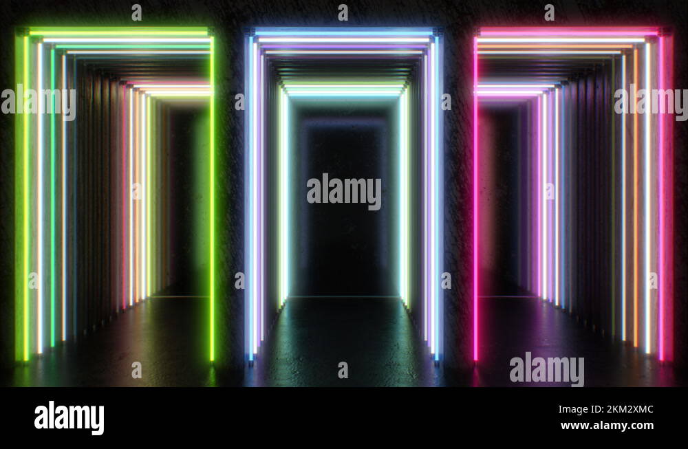 Flashing Rainbow Neon Lights Laser Flicker Corridor Tunnels Shine Stock