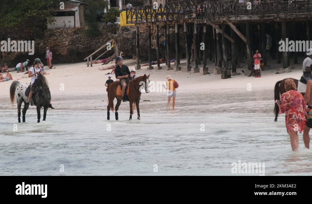 Horseback Riding on a Tropical Beach along the Coast of Ocean, Zanzibar