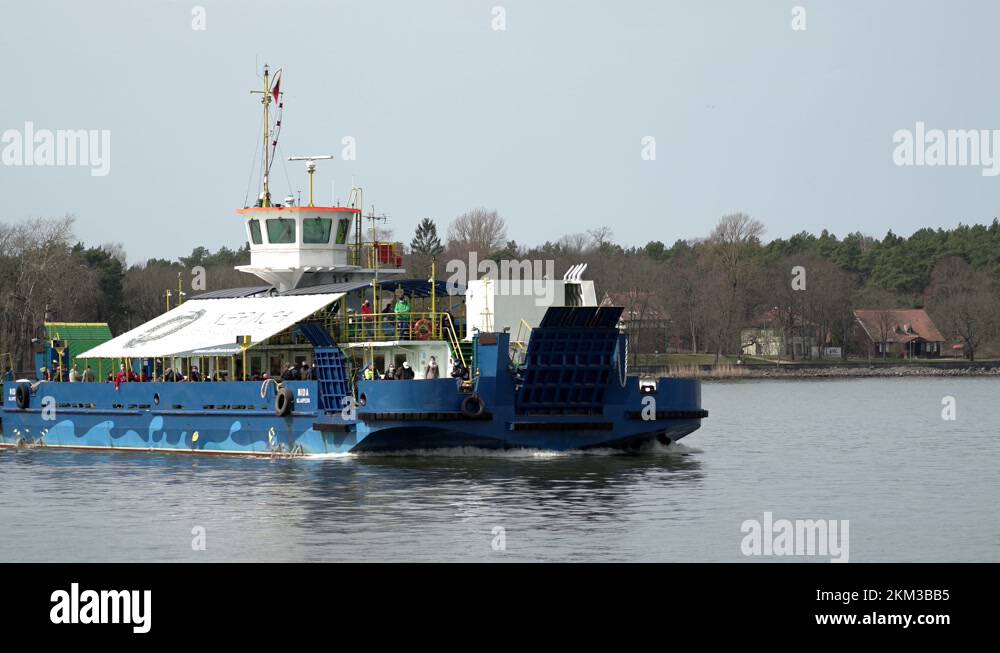 Blue Colour Old Ferry From Swims to Another Shore in Klaipeda on a