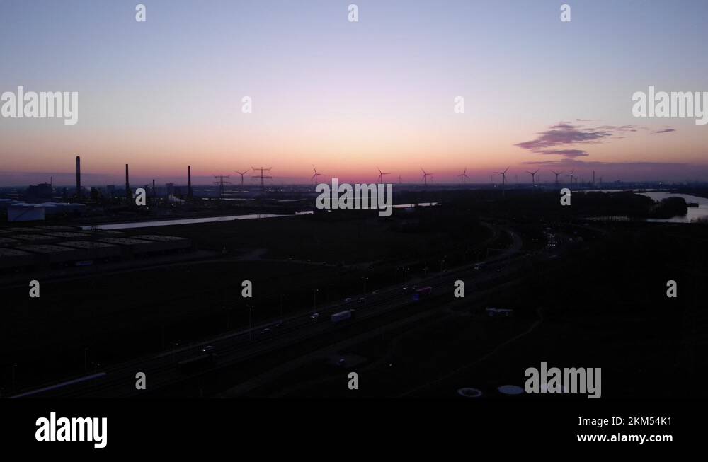 Maasvlakte Port In The City Of Rotterdam, Netherlands At Night aerial ...