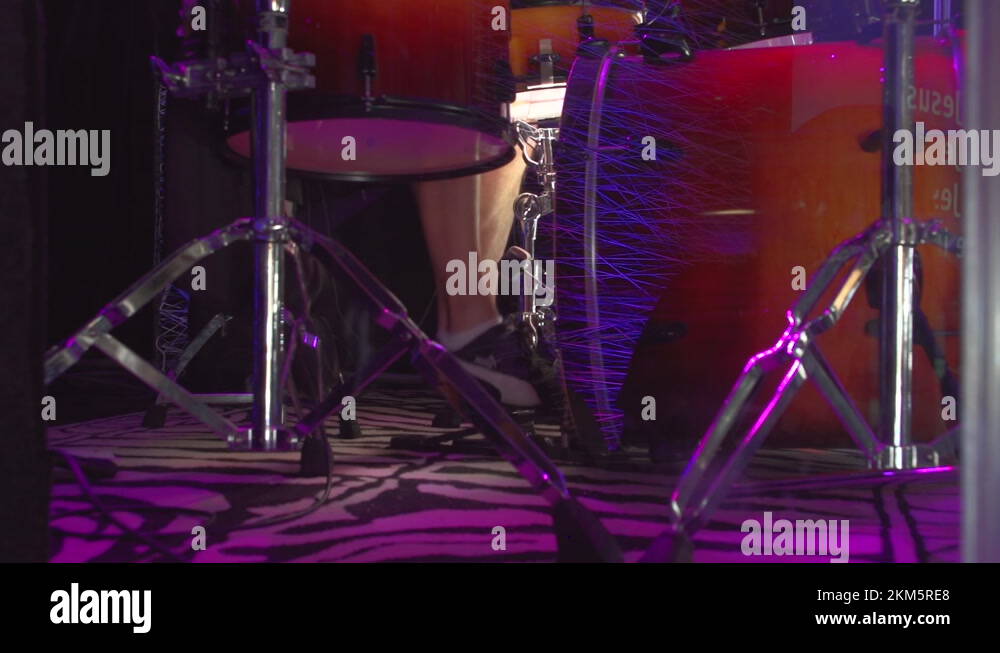 Drummer's Foot on Kick Drum Peddle and Hitting Kick Drum Stock Video