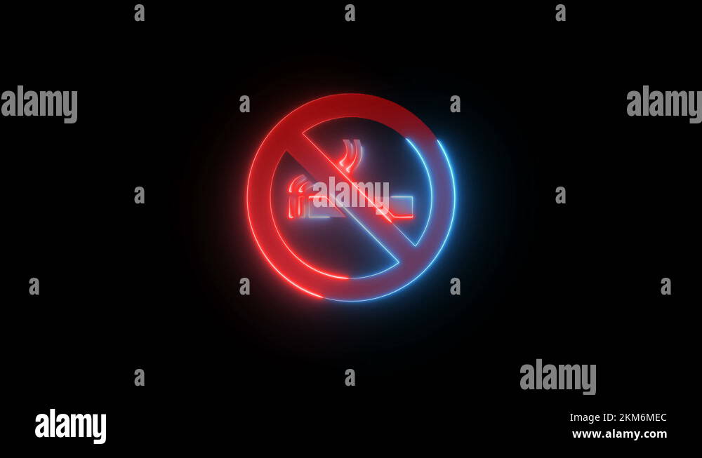 No smoking neon sign in black background. Text by neon lights No