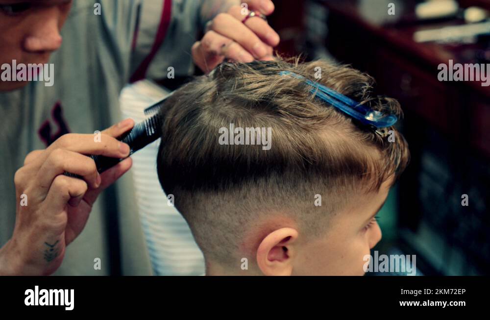 Han Hoa Province,Vietnam,May 14,2021. Close up Children's haircut in a