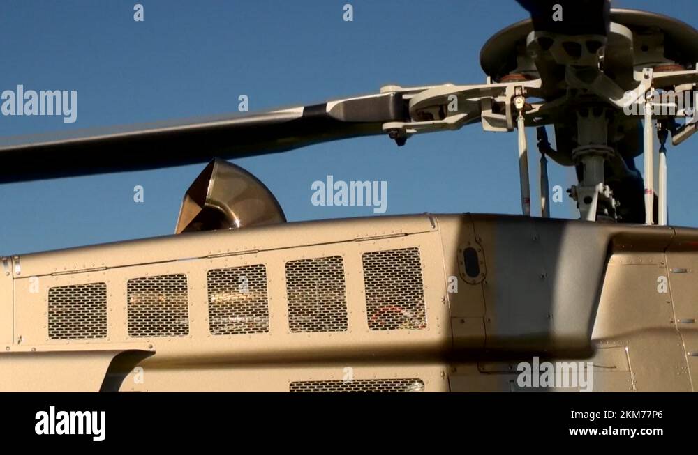 Bell 407 Jet Turbine Helicopter Starting Up With 4 Bladed Rotor Head