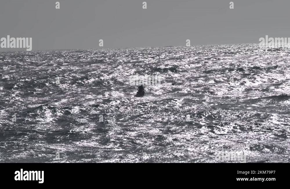 Lifeguards combing the turbulent seas at Moss Landing California (USA