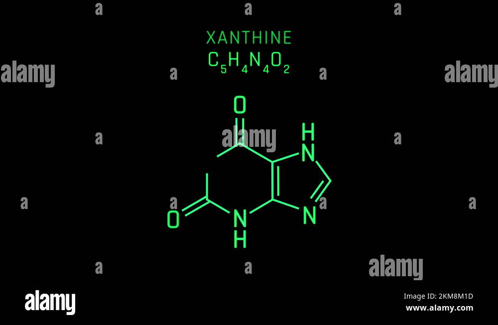 Xanthine or xanthic acid Molecular Structure Symbol Neon Animation