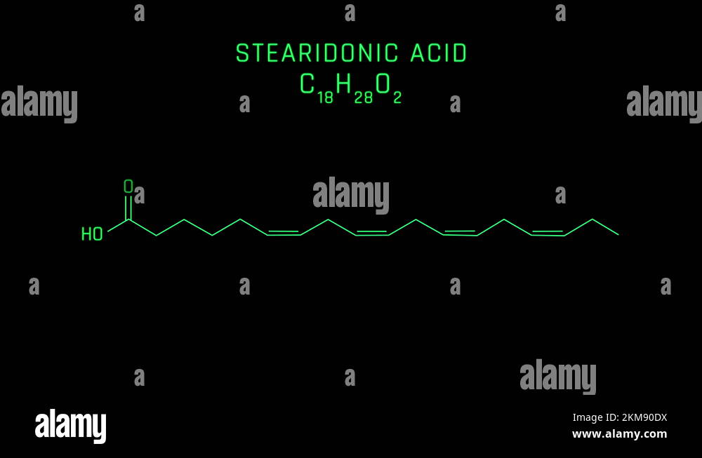 Stearidonic acid or SDA Molecular Structure Symbol Neon Animation Stock