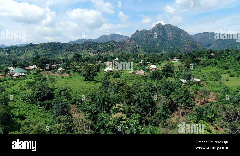 An aerial view of a village in Nigeria, West Africa Yashi village