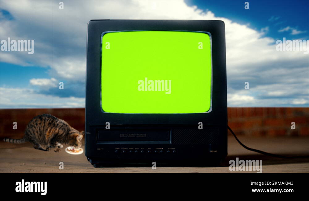 Old Television Green Screen Outdoors TV Retro Technology Stock Video