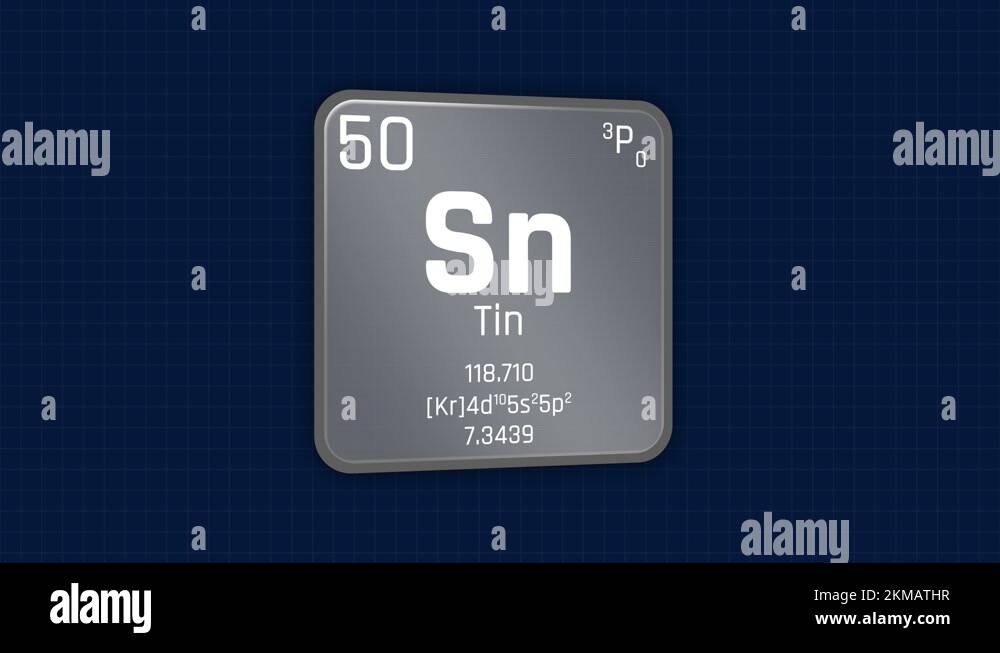 Tin or Sn Element Periodic Table Animation on Grid Background Stock