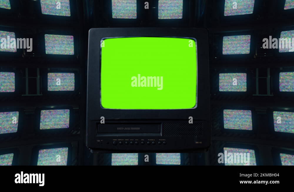 Vintage Television Green Screen Turning On, Motion Background Stock