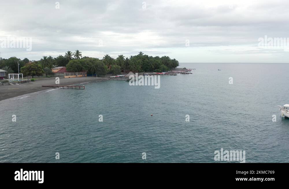 Palmar de Ocoa beach in Dominican Republic. Aerial forward descending