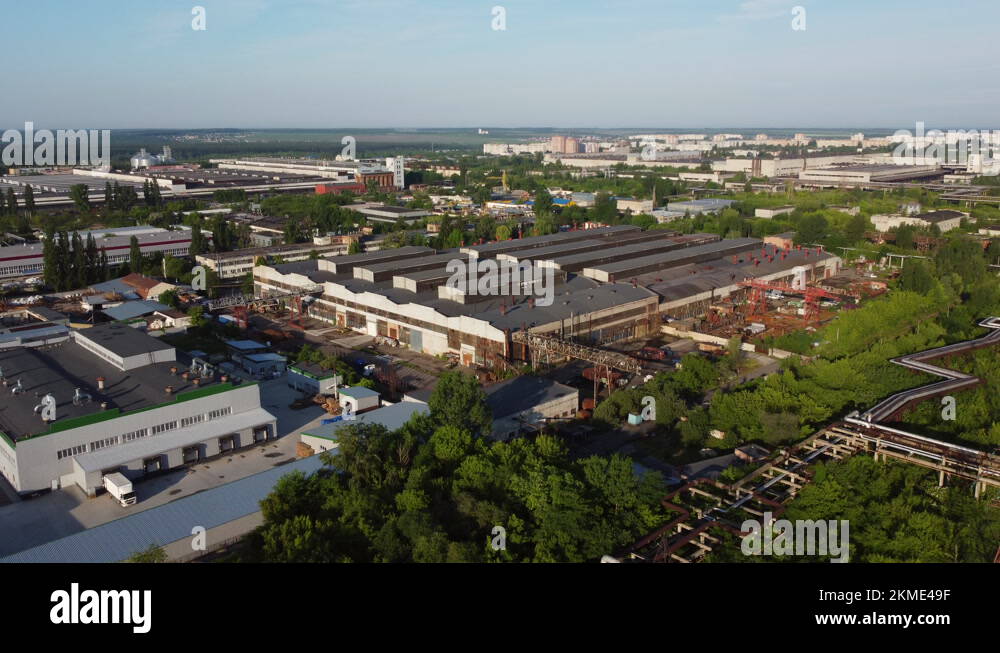 Industrial Zone. Aerial top view of the large logistics park with