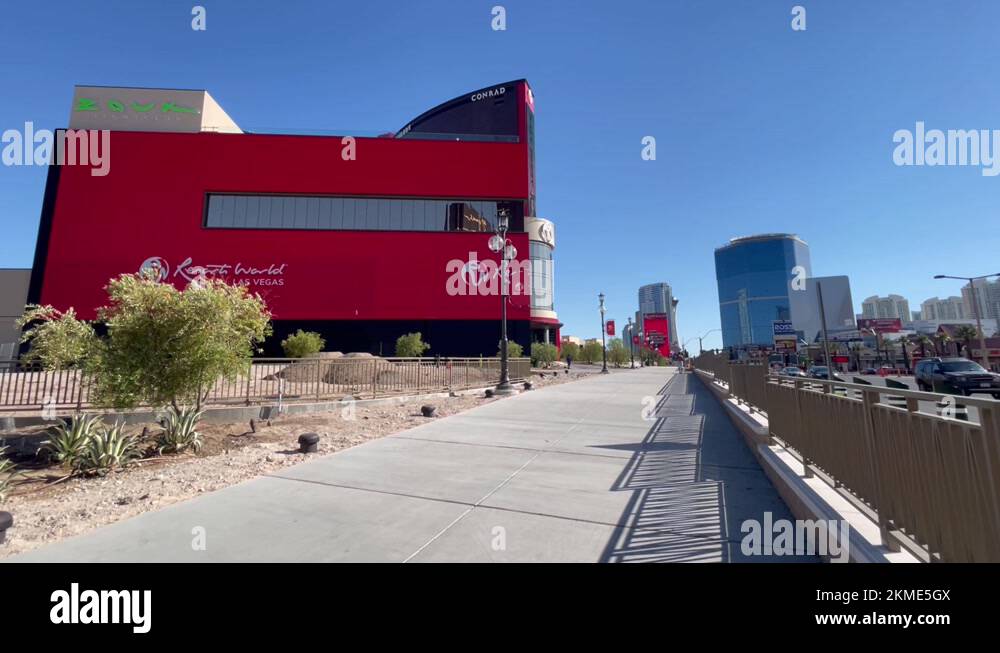 Red led screen exterior at resorts world on the las vegas strip stock